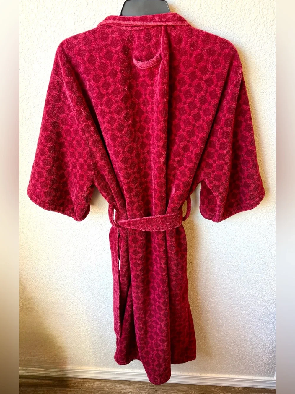 Vintage Terry Cloth Red Plush Cotton Bathrobe - Cozy Spa Robe